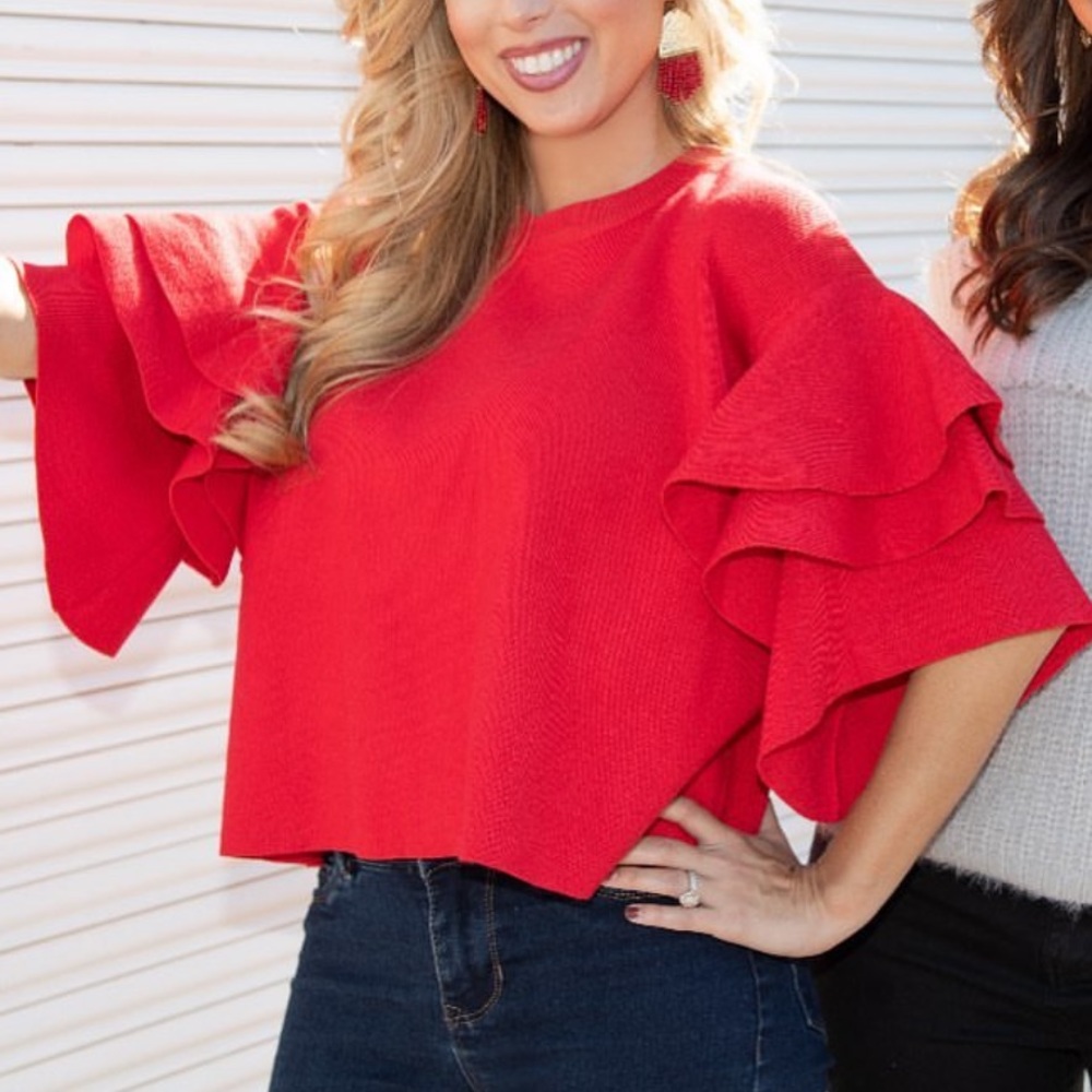 Ruffled red boutique sweater